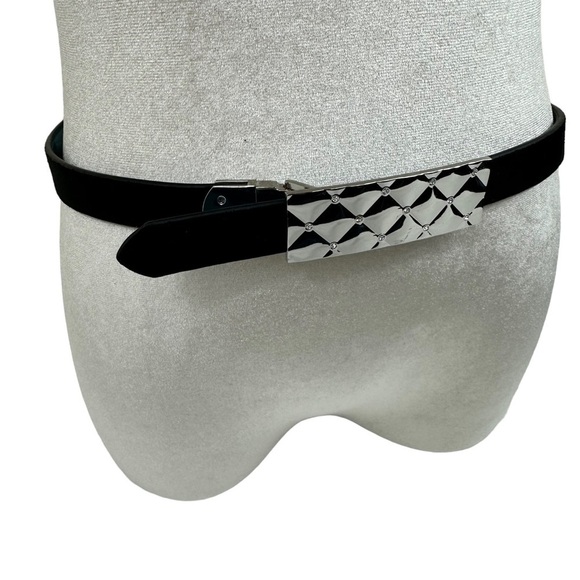 Black and Teal Blue Reversible Women's Designer Belt, Silver Buckle, M/L - Picture 7 of 14